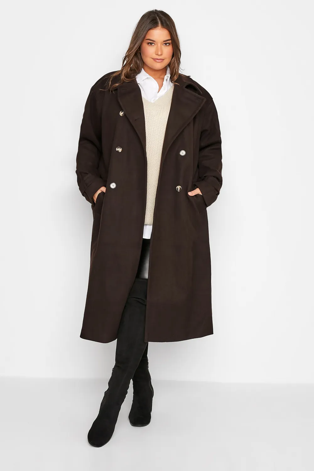 LTS Tall Chocolate Brown Formal Trench Coat