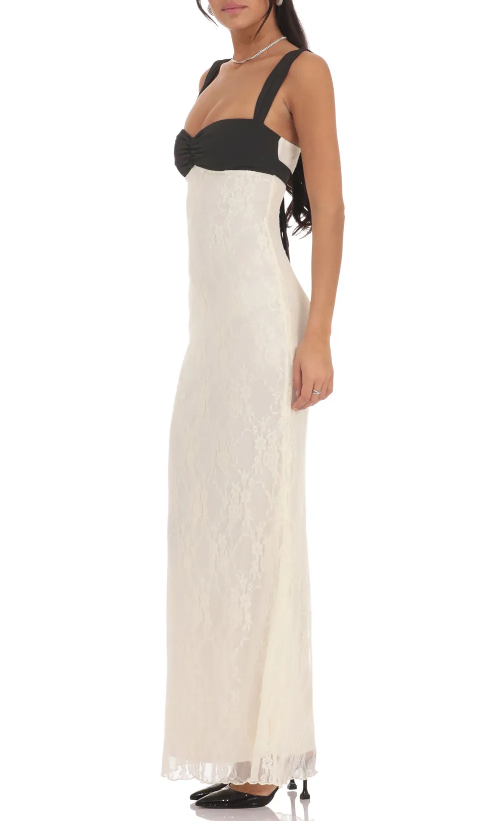 Two-Toned Lace Maxi Dress in Cream