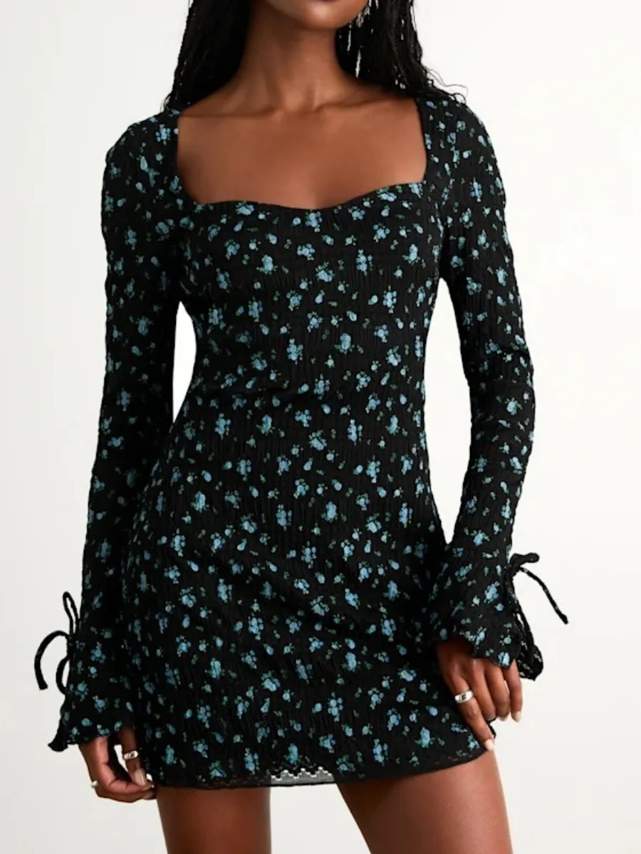 Floral Long Sleeve Mini Dresss