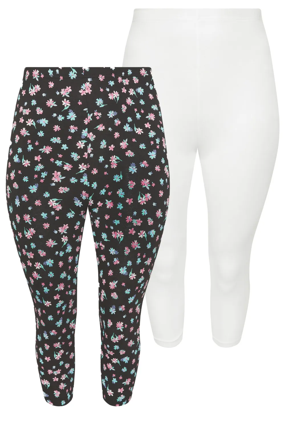 YOURS Curve 2 PACK Black Butterfly Print Cropped Leggings