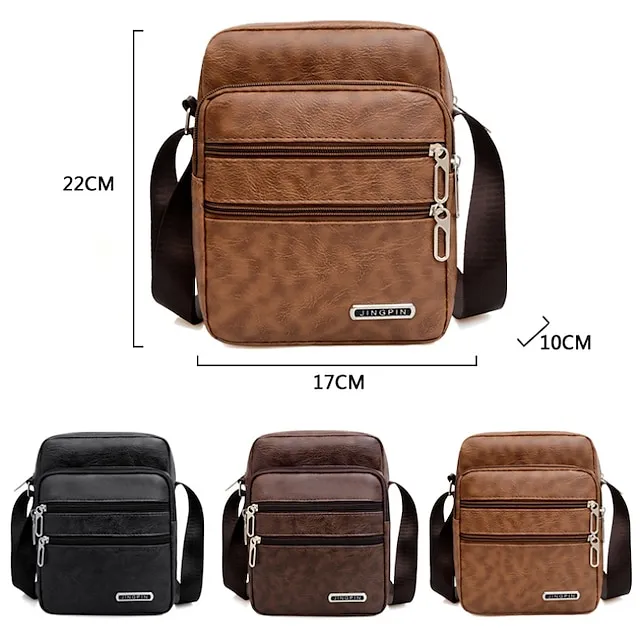 Men's Crossbody Bag Shoulder Bag Messenger Bag PU Leather Outdoor Daily Zipper Large Capacity Waterproof Lightweight Solid Color Black Brown Coffee