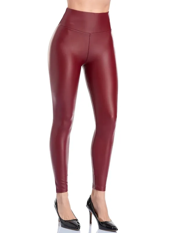 Women's Skinny Tights Leggings Ankle-Length PU Artificial Leather Stretchy High Waist Simple Classic Style Party Club Black Wine S M Winter Spring &  Fall