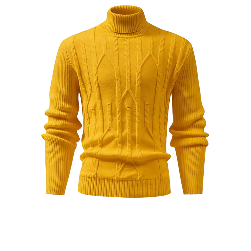 Men's turtleneck warm sweater, retro cable knit style