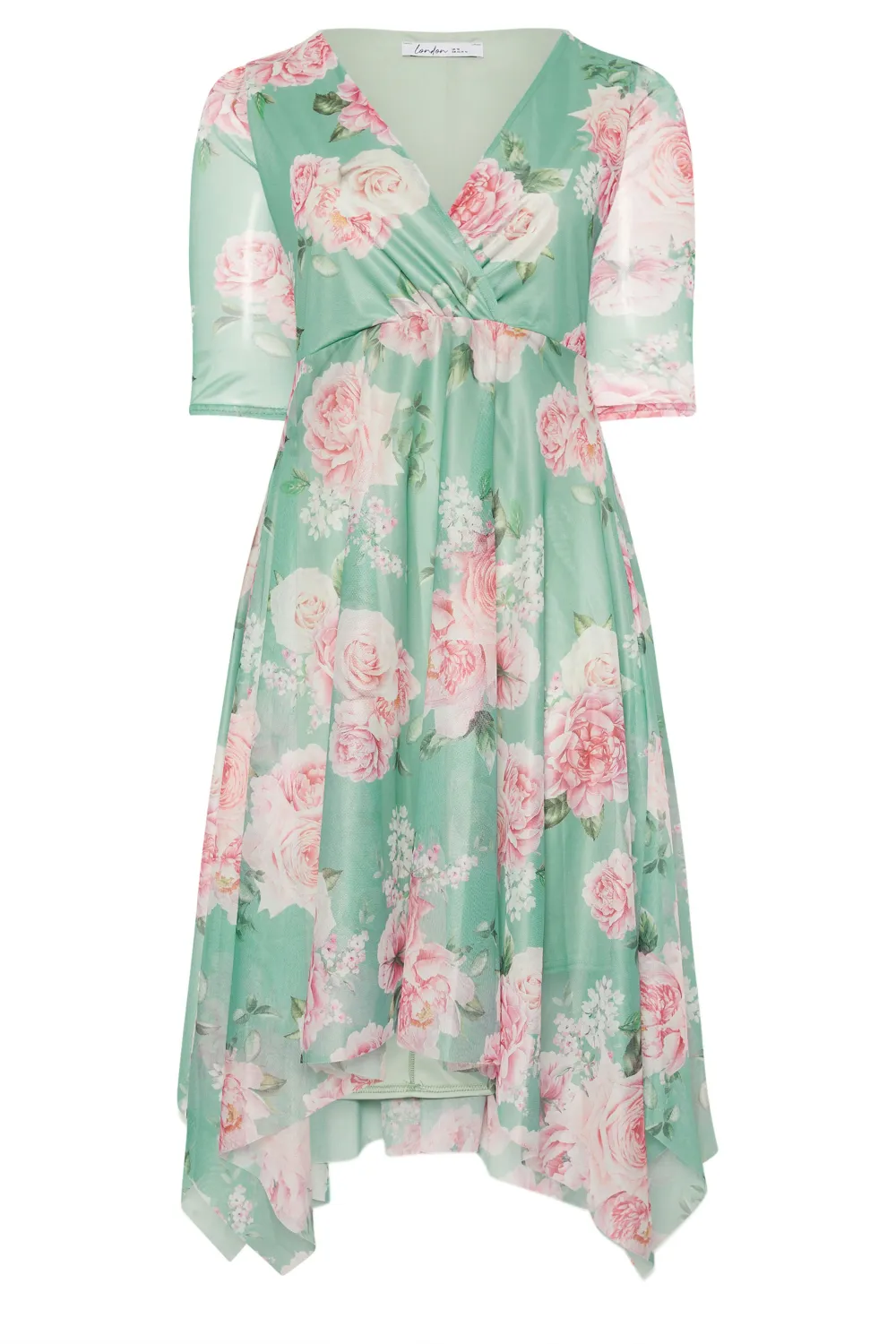 YOURS LONDON Curve Green Floral Print Hanky Hem Dress