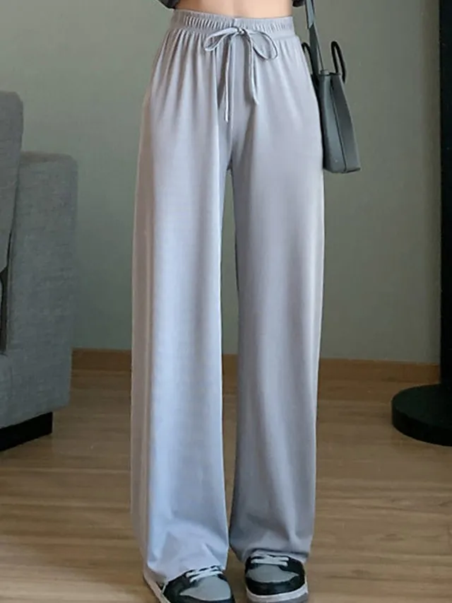 Women's Wide Leg Chinos Pants Trousers Full Length Baggy Micro-elastic Mid Waist Streetwear Lightweight Outdoor Causal Black Pink S M Summer Spring