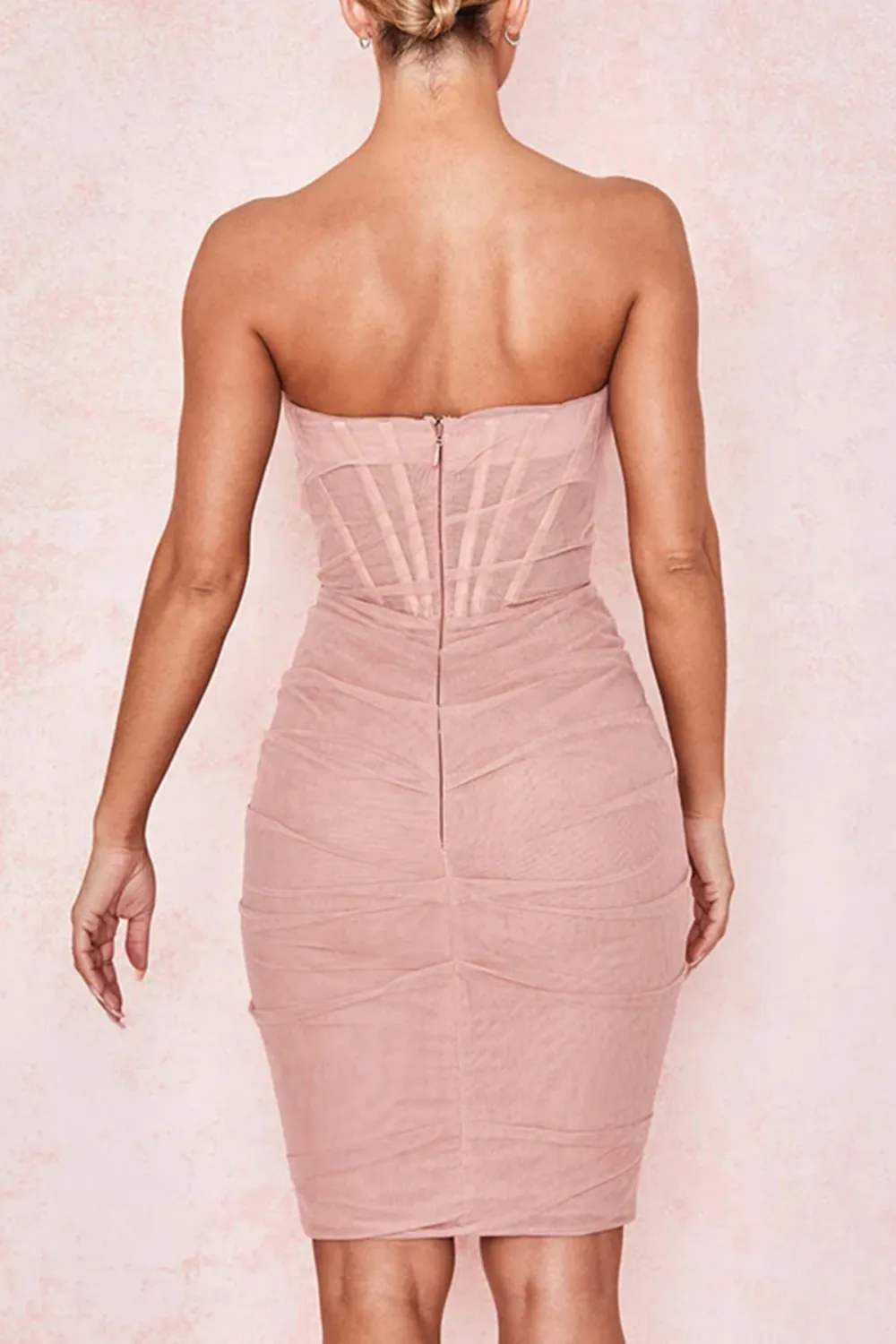 Chic Ruched Strapless Mini Corset Cocktail Party Dress - Pink