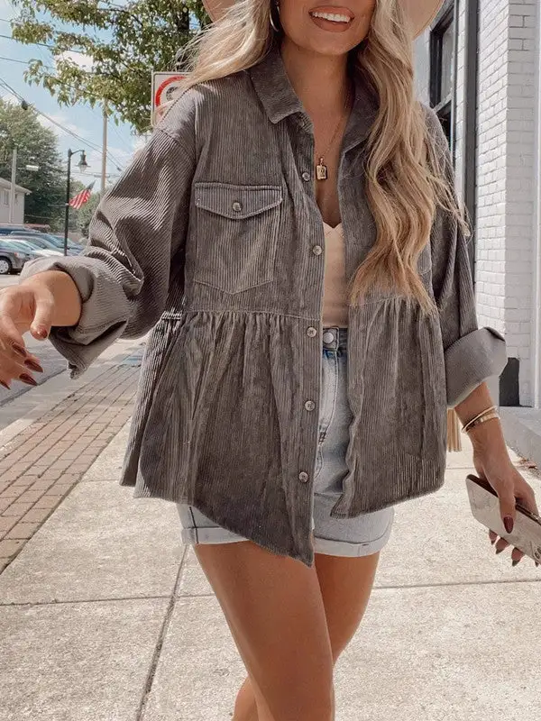 Single-breasted Buttons Solid Color Shacket