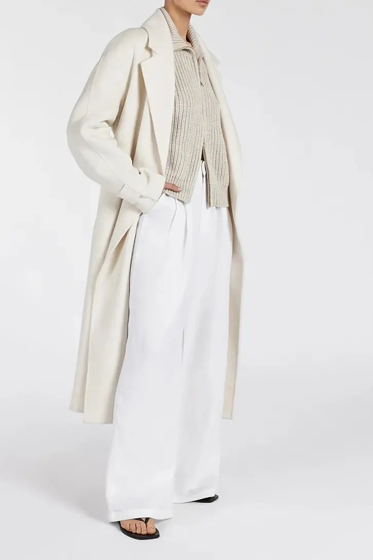 CREAM WOOL WRAP COAT