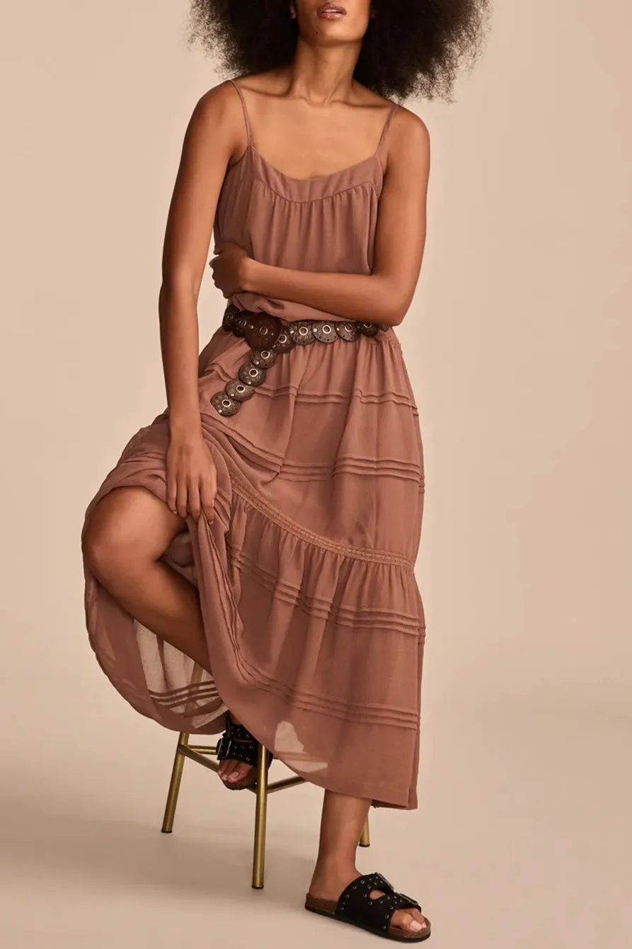 Sleeveless Pintuck Tiered Midi Dress