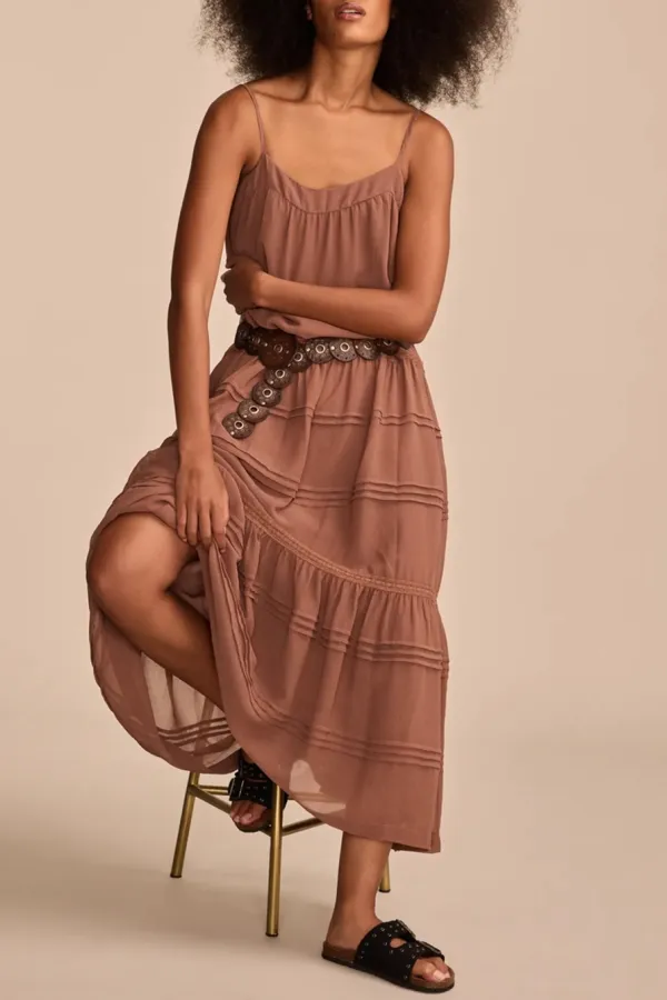 Sleeveless Pintuck Tiered Midi Dress