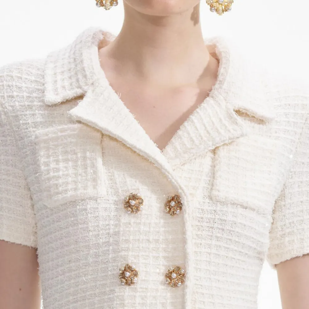 Cream Textured Knit Midi Dress