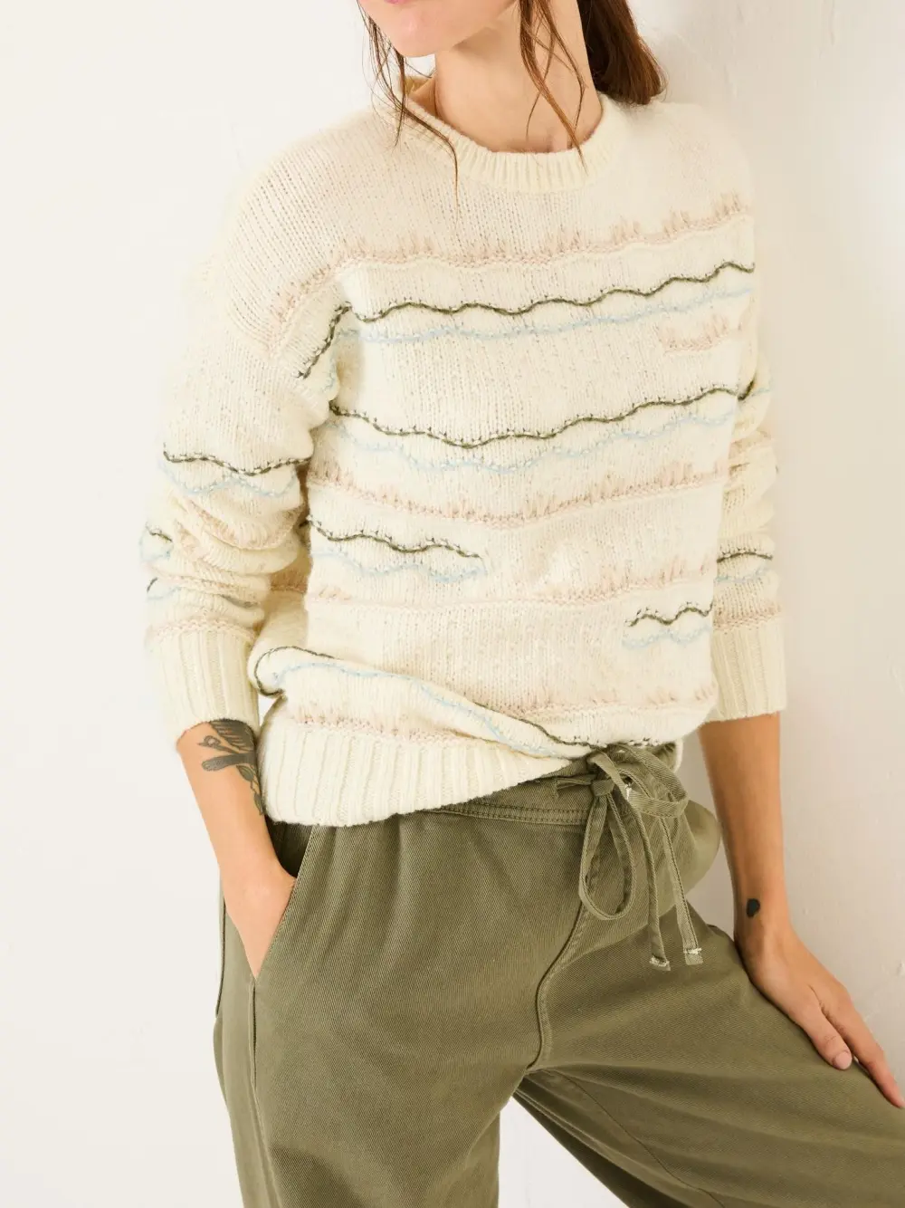 Ivory Pattern Knitted Crew Neck Jumper