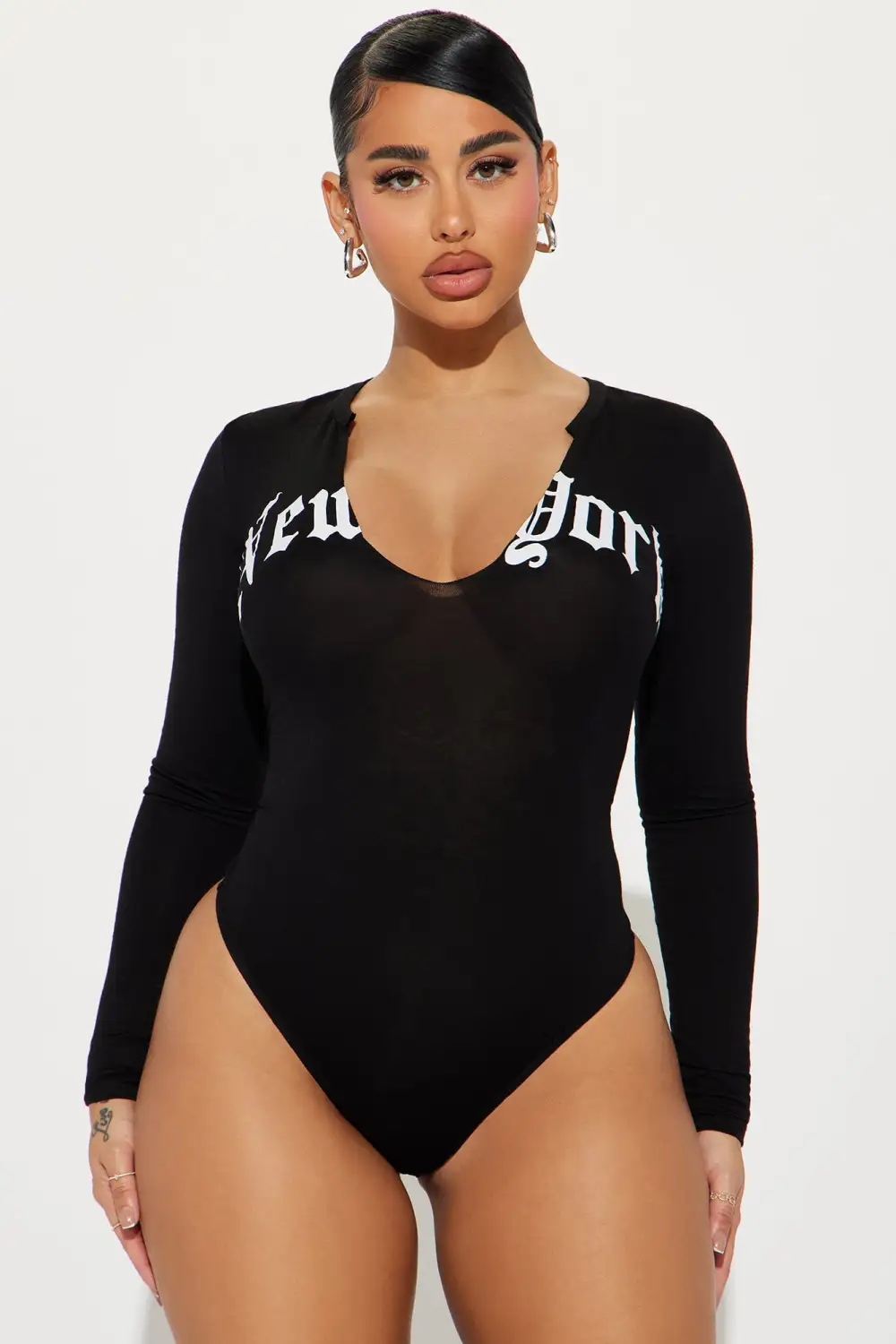 With Love New York Long Sleeve Bodysuit - Black
