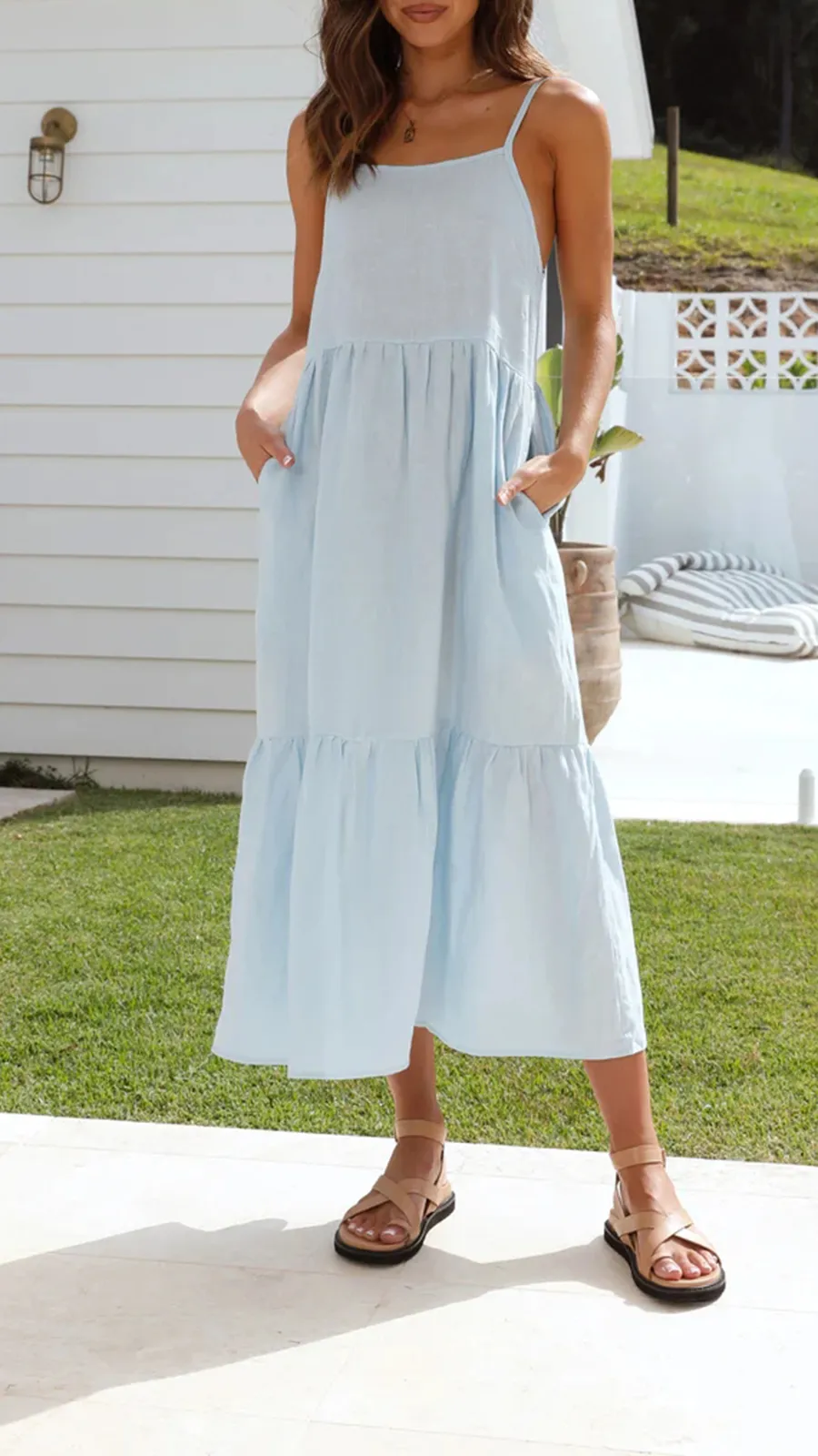 Loose Fluffy Long Suspender Maxi Dress