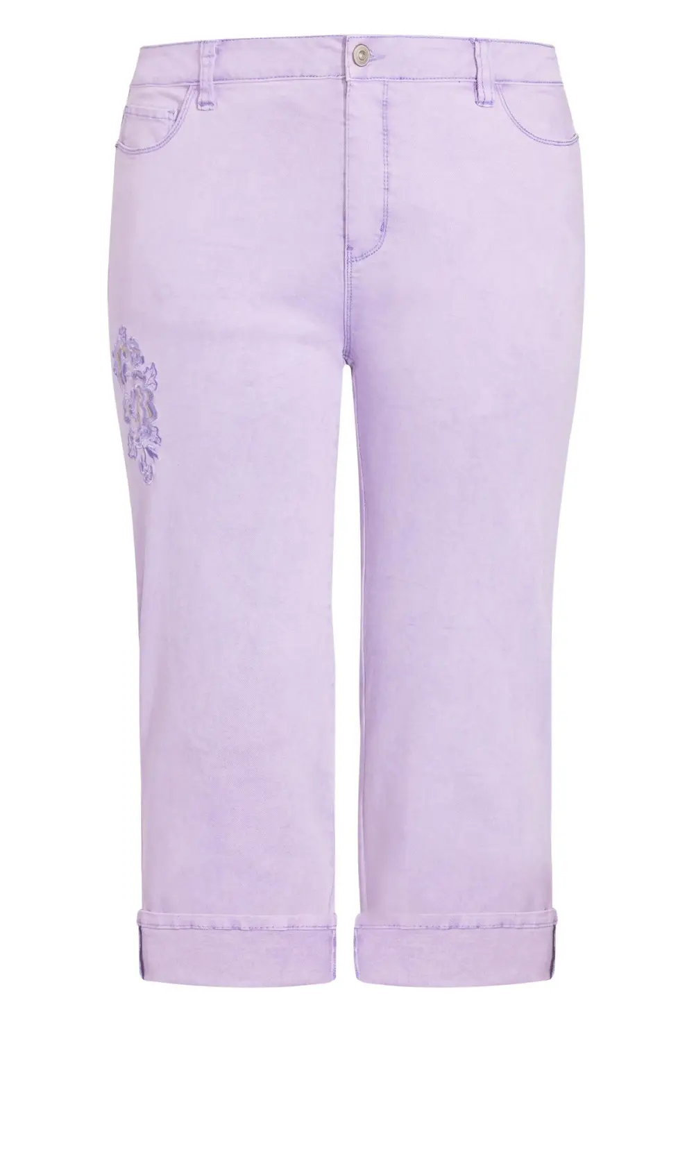 Evans Purple Embroidered Turn Up Denim Jean