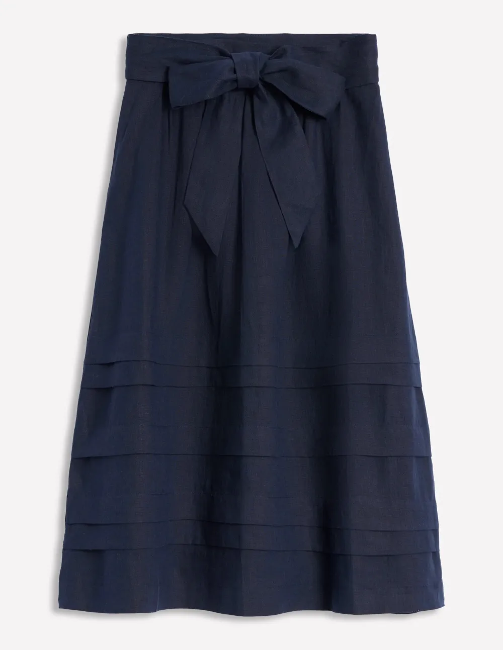 Navy Blue Tiered Belted Midi Skirt