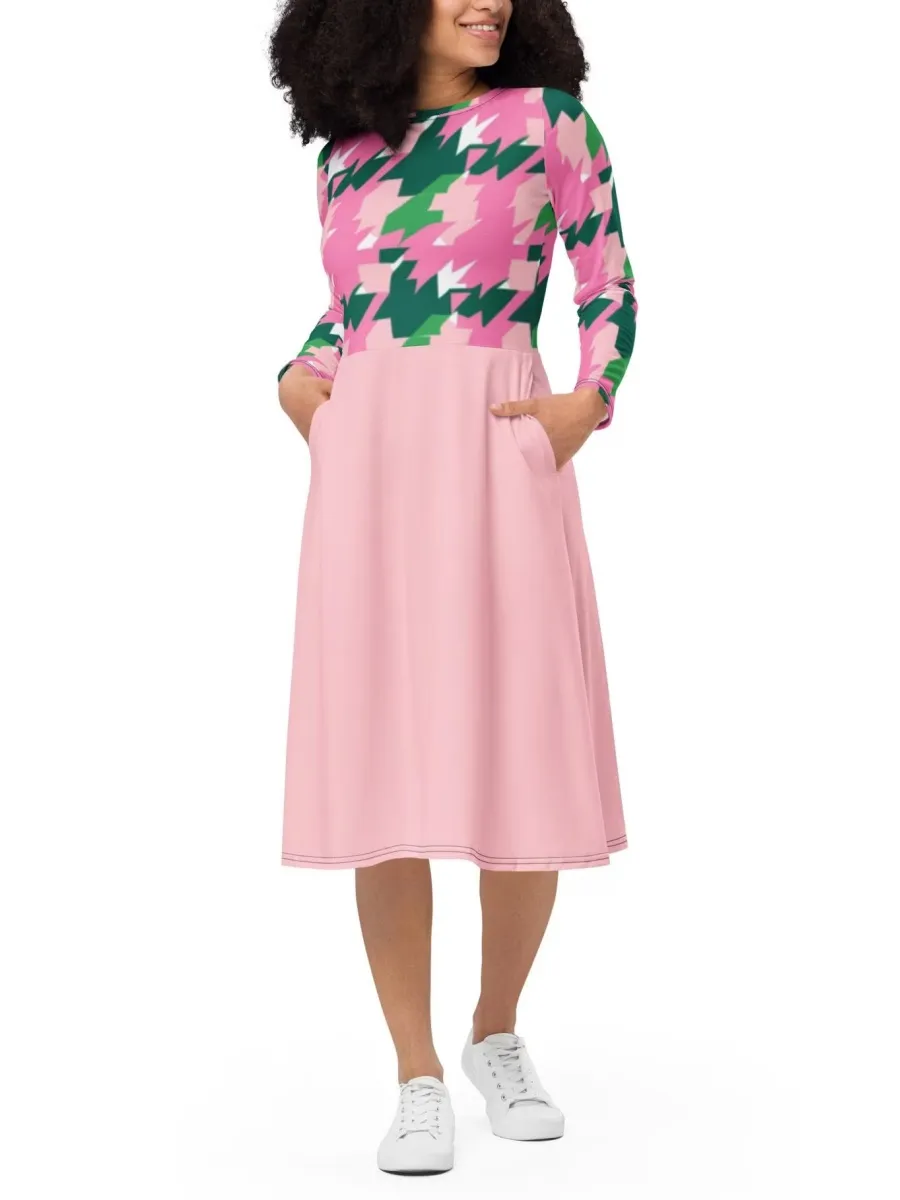 Houndstooth Long Sleeve Dress