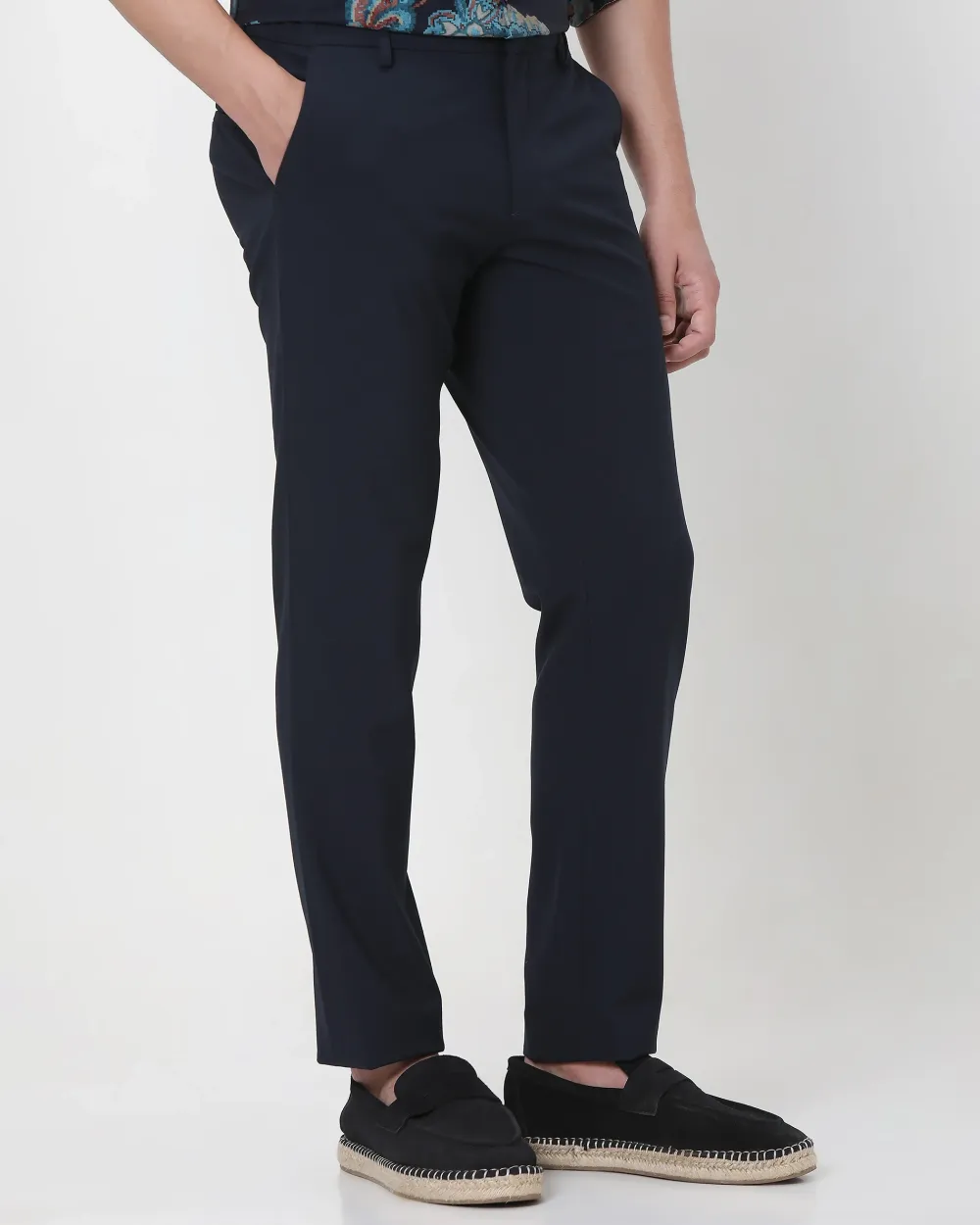Classic Versatile Daily Slim-Fit Straight-Leg Navy Trousers