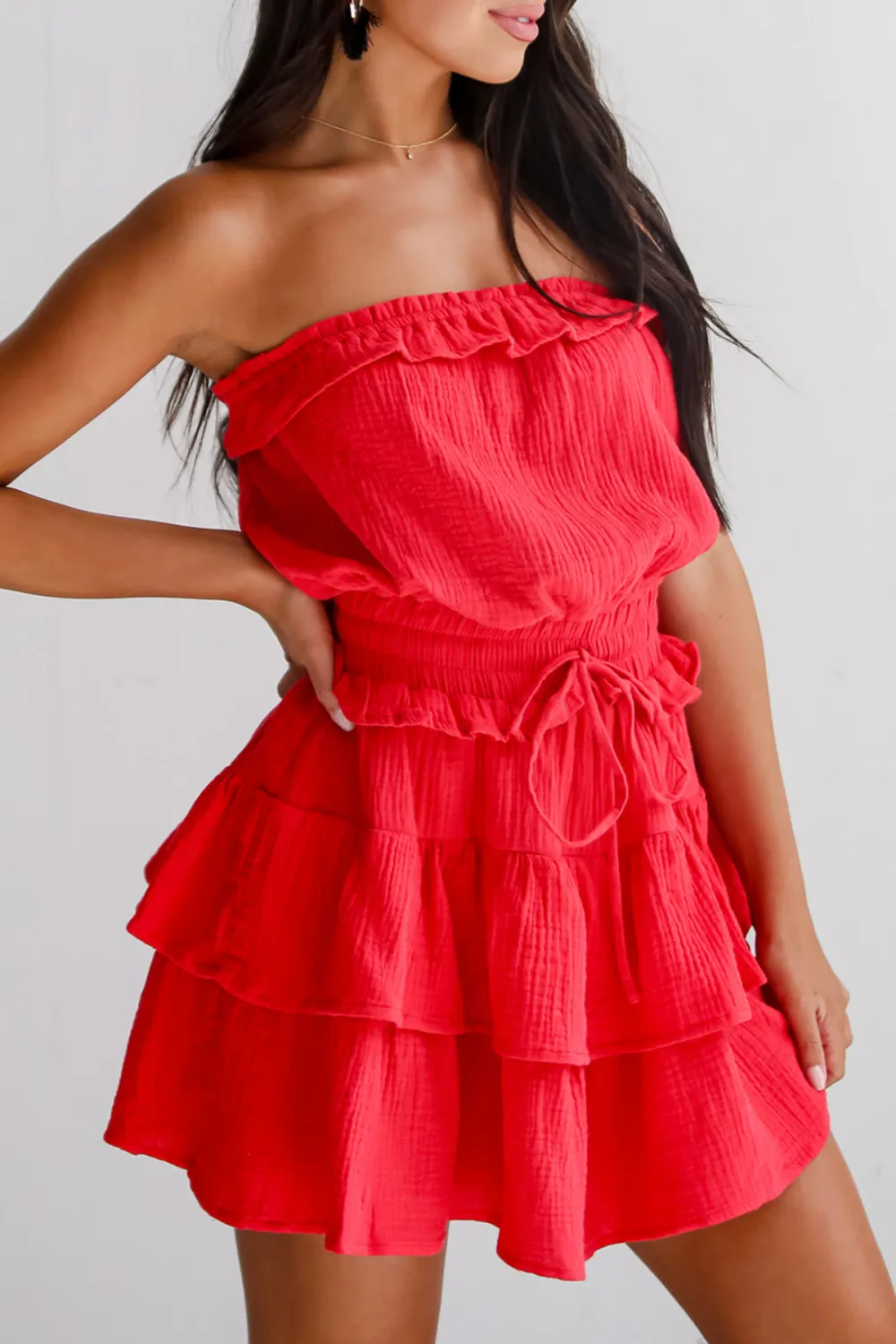 On The Sidelines Linen Strapless Mini Dress