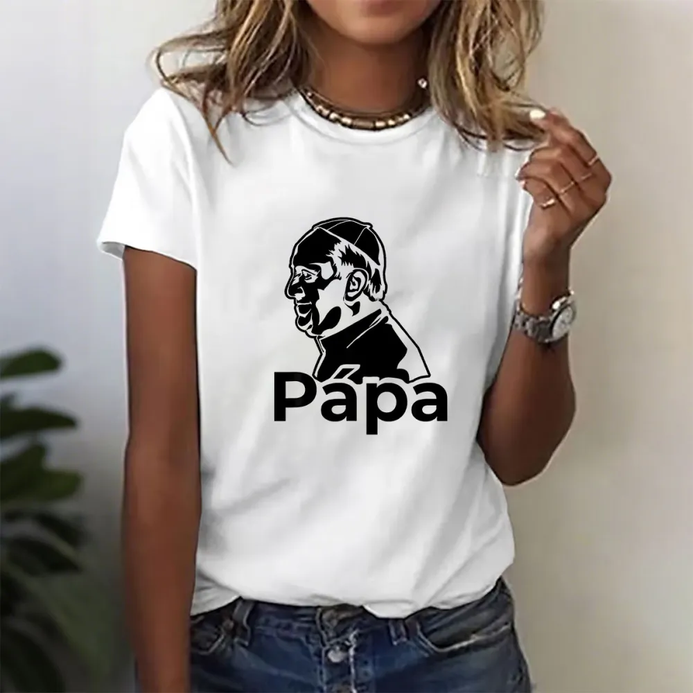 Women's Papa Print Short Sleeve Round Neck Cotton T-Shirt