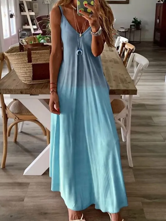 Women's Casual Dress Slip Dress Boho Dress Long Dress Maxi Dress Purple Pink Yellow Sleeveless Color Gradient Slim Fall Spring Summer V Neck Basic Daily Vacation Summer Dress 2023 S M L XL XXL 3XL
