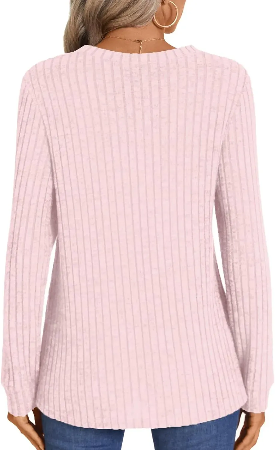 HOTGIFT Womens 2024 Fall Winter Tunic Tops Long Sleeve Casual T-Shirts Soft Comfy Stripe Blouse Lightweight