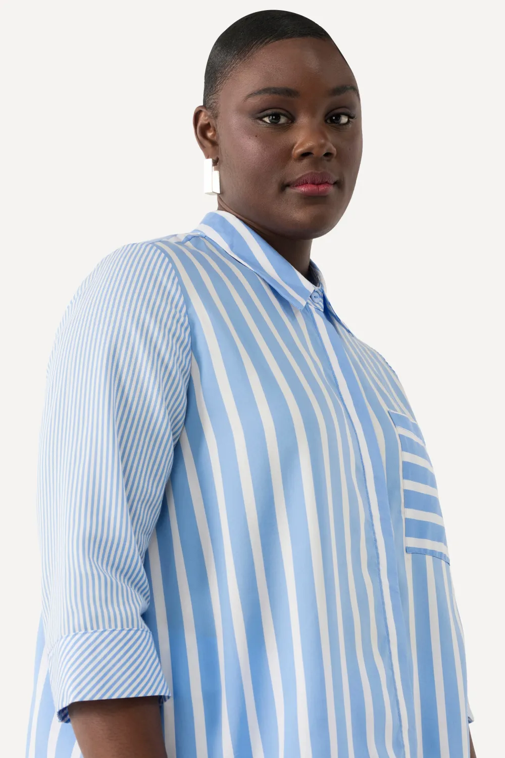 Hemdbluse, Lyocell-Mix, A-Linie, Hemdkragen, 3/4-Arm