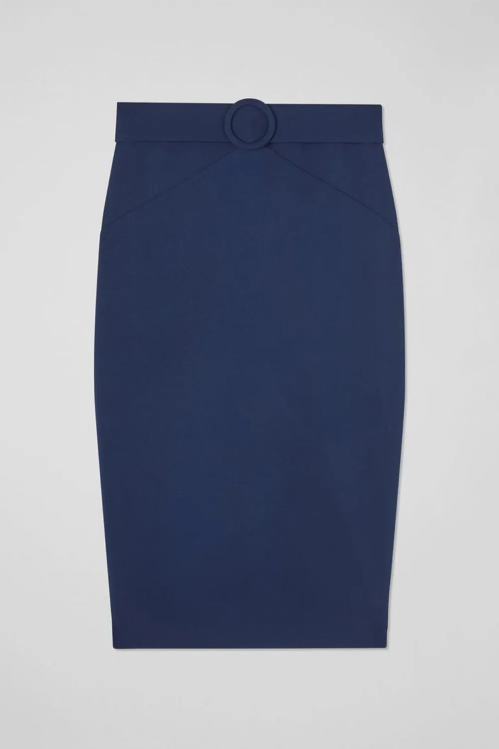 Navy Blue Belted Pencil Midi Skirt