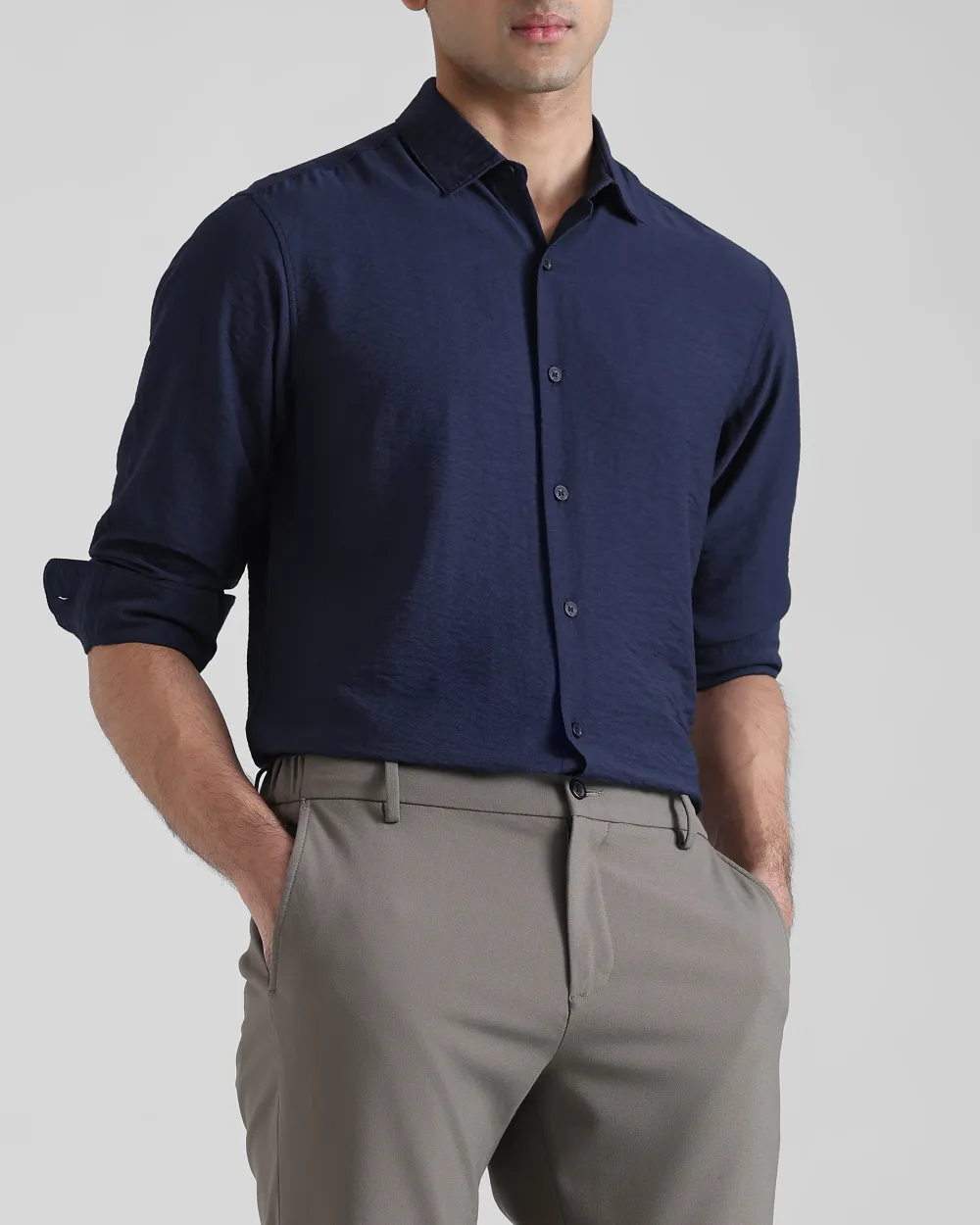 Leisure Simple Comfortable Slim-Fit Breathable Navy Shirt