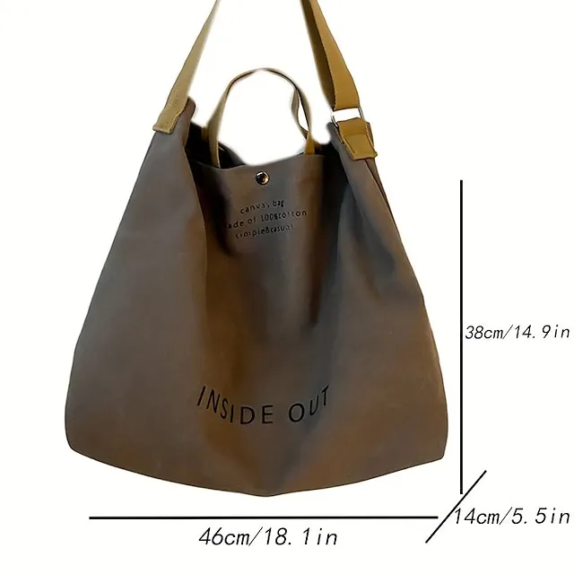 Casual Large-capacity Fashion Shoulder Bag Alphabet Print Zipper Trendy Handbag With Adjustable Strap Women Canvas Shoulder Bag Fashion Big Tote Khaki Black Green