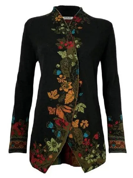 zolucky Fashion Black Stand Collar Cotton-Blend Casual Knit coat