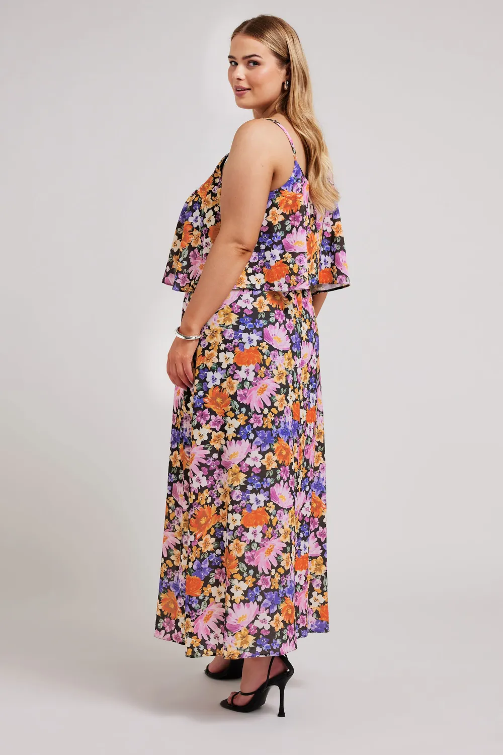 YOURS LONDON Curve Black Floral Print Overlay Maxi Dress