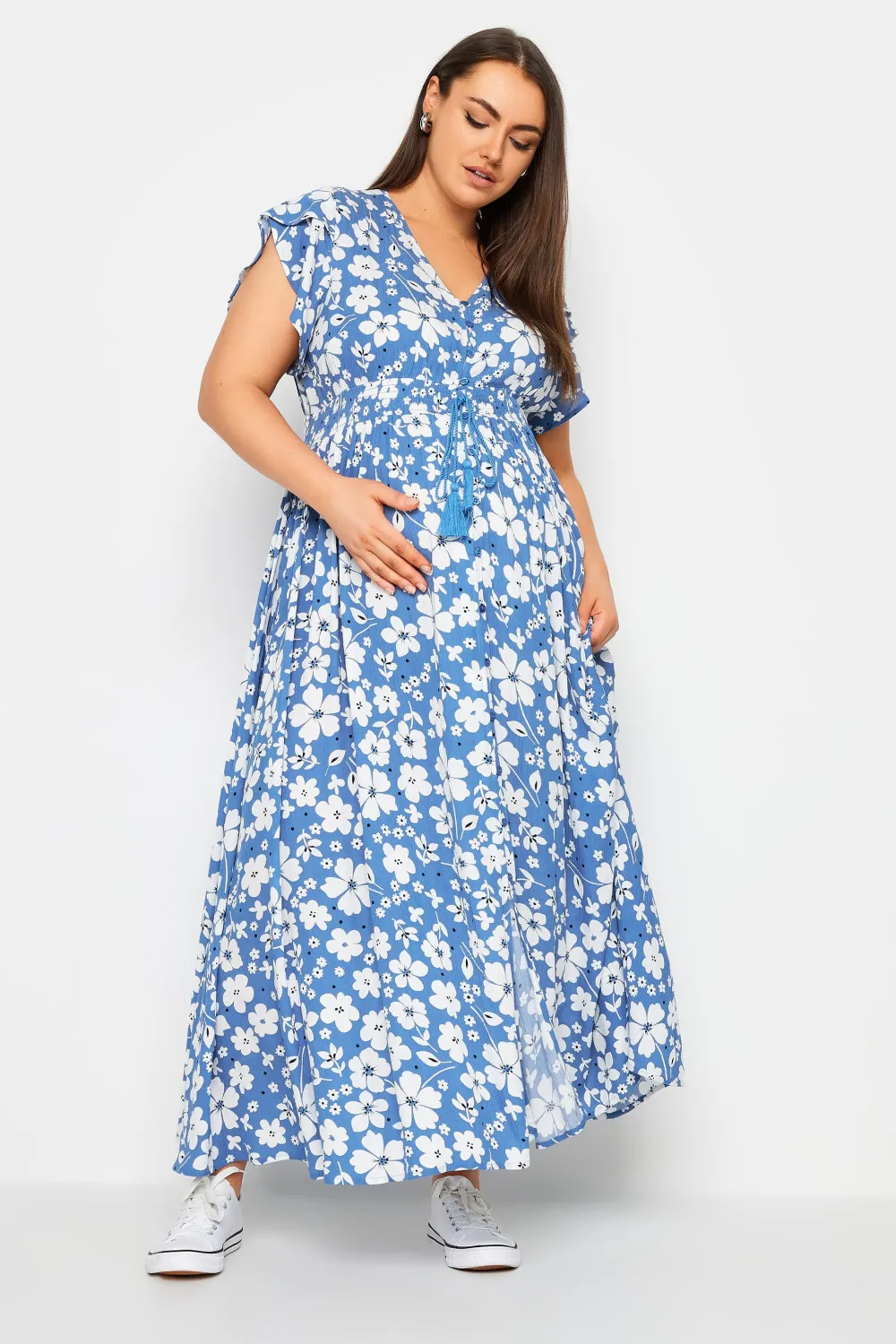 BUMP IT UP MATERNITY Curve Blue Floral Print Maxi Dress