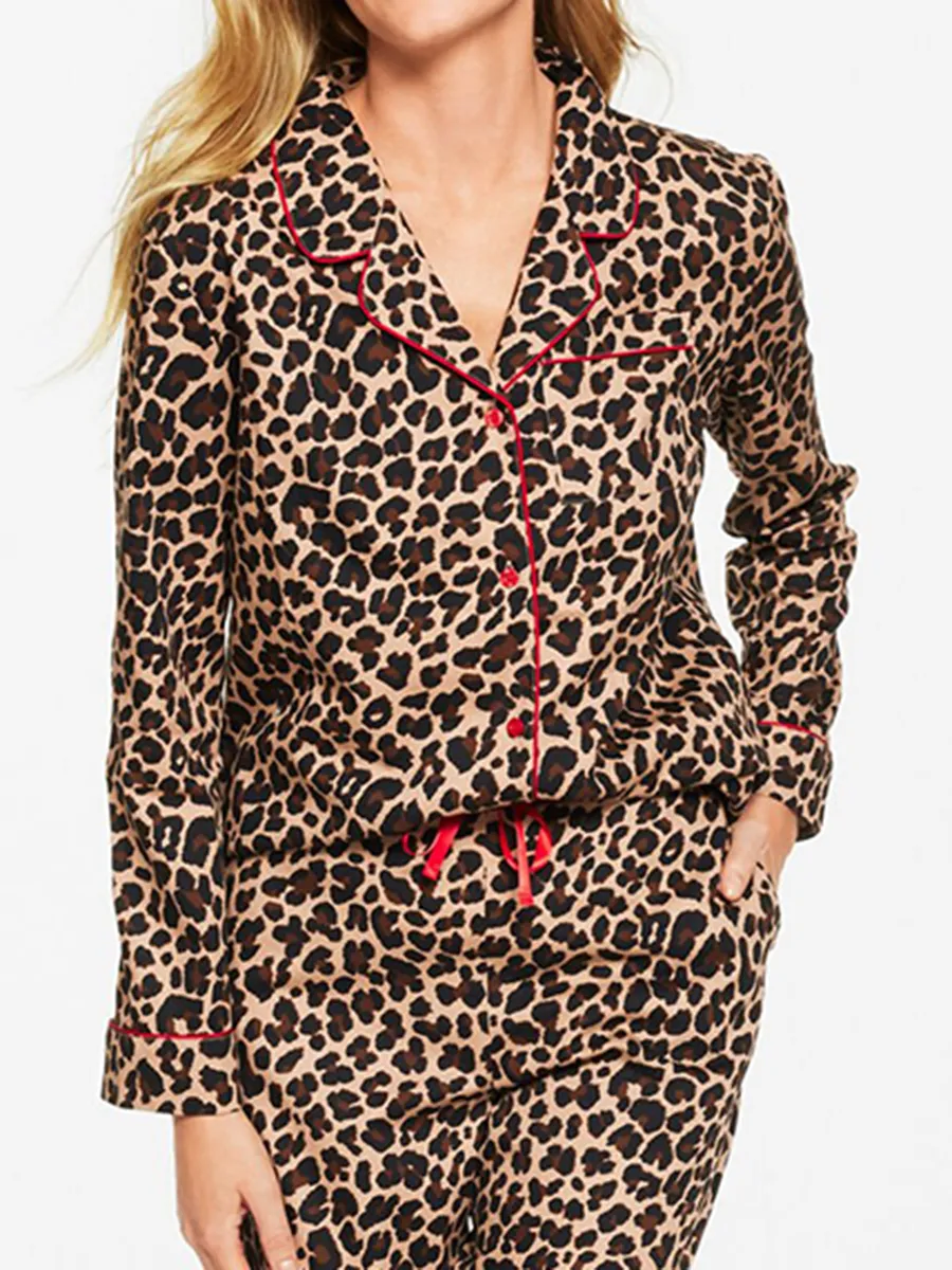 Women'S Stylish Leopard Print Long-Sleeve Loungewear Set