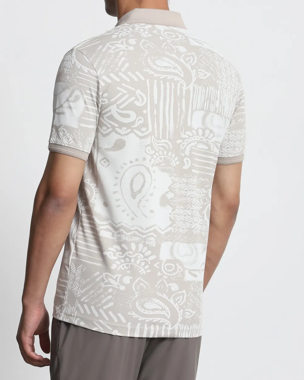 Daily Simple And Slimming Grey Abstract Print Polo Shirt