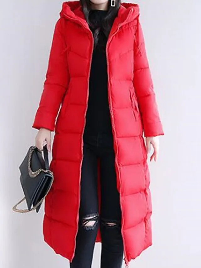 Women's Puffer Jacket Winter Jacket Winter Coat Hoodie Jacket Street Daily Valentine's Day Fall Winter Long Coat Regular Fit Warm Breathable Casual Jacket Long Sleeve Solid Color Full Zip Black Dusty