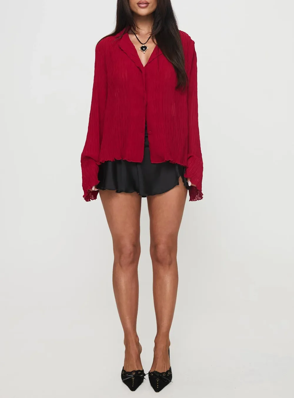 Black Textured Wrap Front Shirt