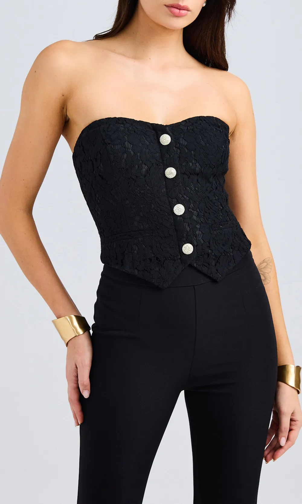 Lace Decorative Button Top