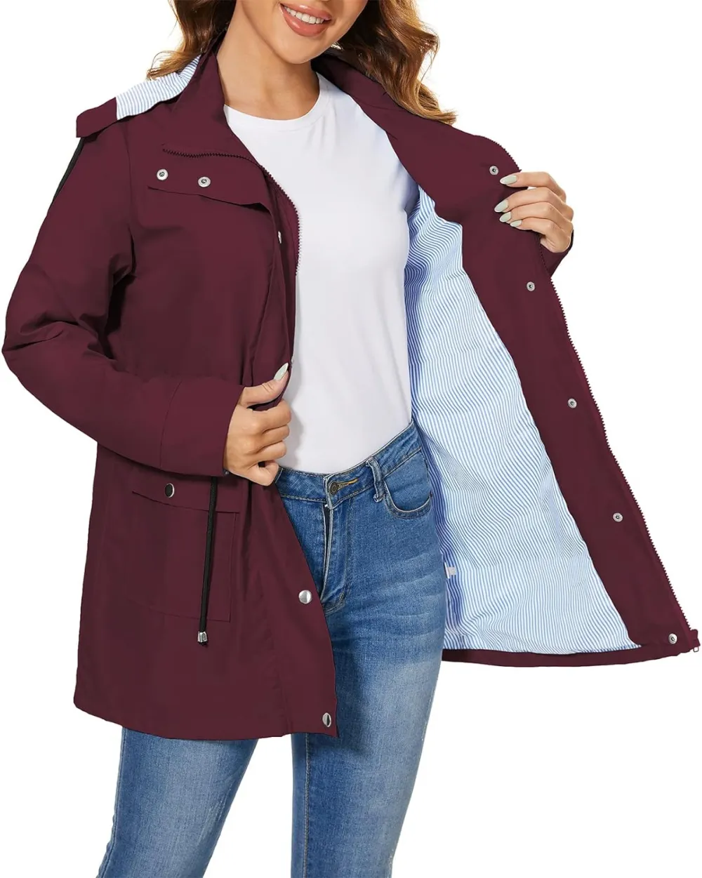 American Trends Rain Jackets for Women Waterproof with Hood Long Rain Coat Windbreaker Jacket
