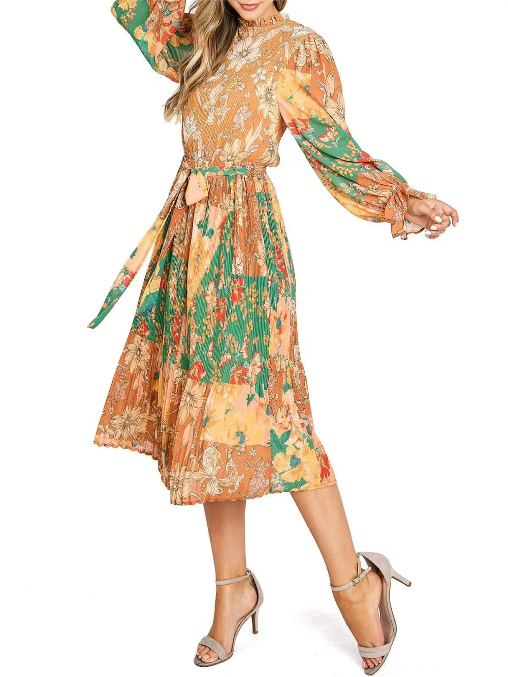 Multicolor Boho - Print Belted Midi Dress
