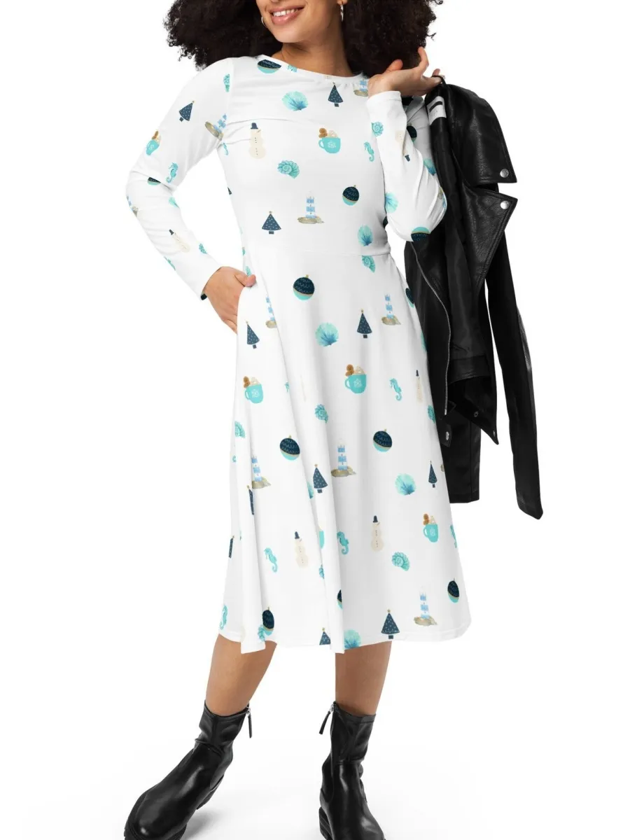 Pattern Long Sleeve Midi Dress