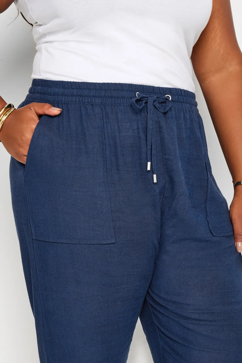 YOURS Curve Navy Blue Linen Jogger