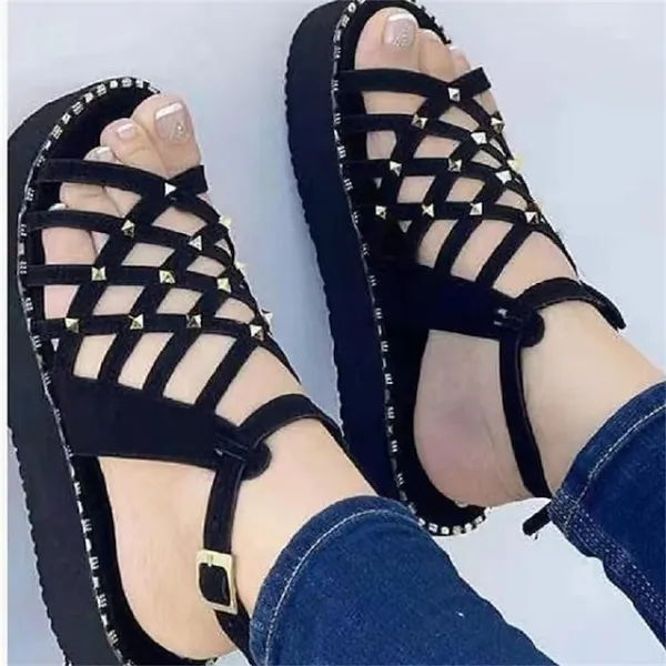 Women's Sandals Platform Sandals Plus Size Outdoor Daily Beach Summer Beading Platform Open Toe Casual Minimalism Faux Leather Buckle Solid Color Black Red khaki