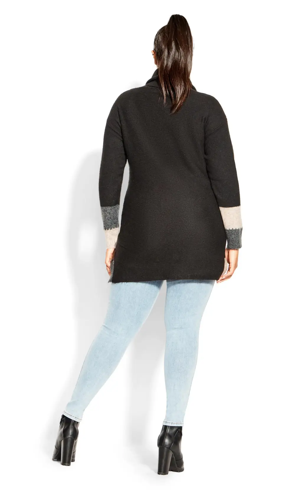 Evans Black Roll Neck Colourblock Jumper