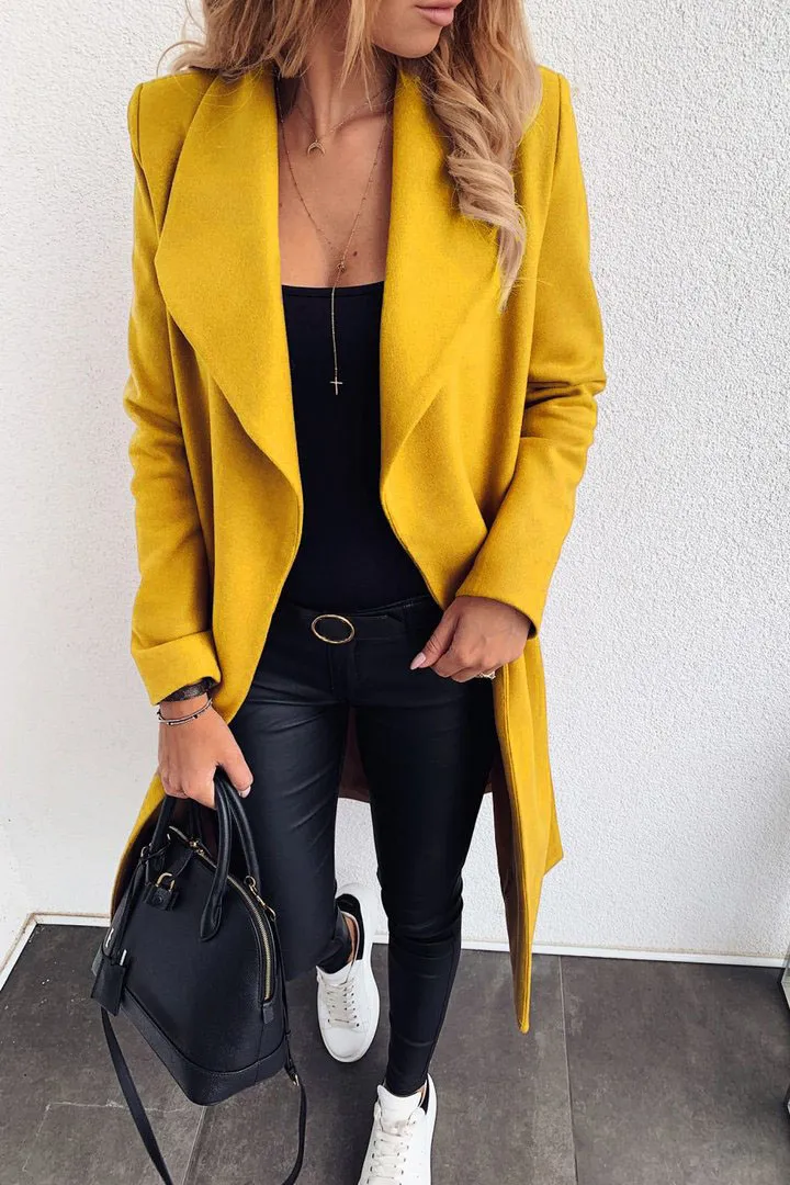 Solid lapel mid length coat