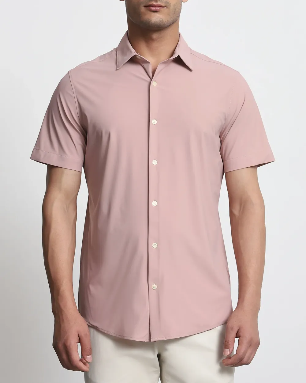 Leisure Simple Slim-Fit Breathable Pink Shirt