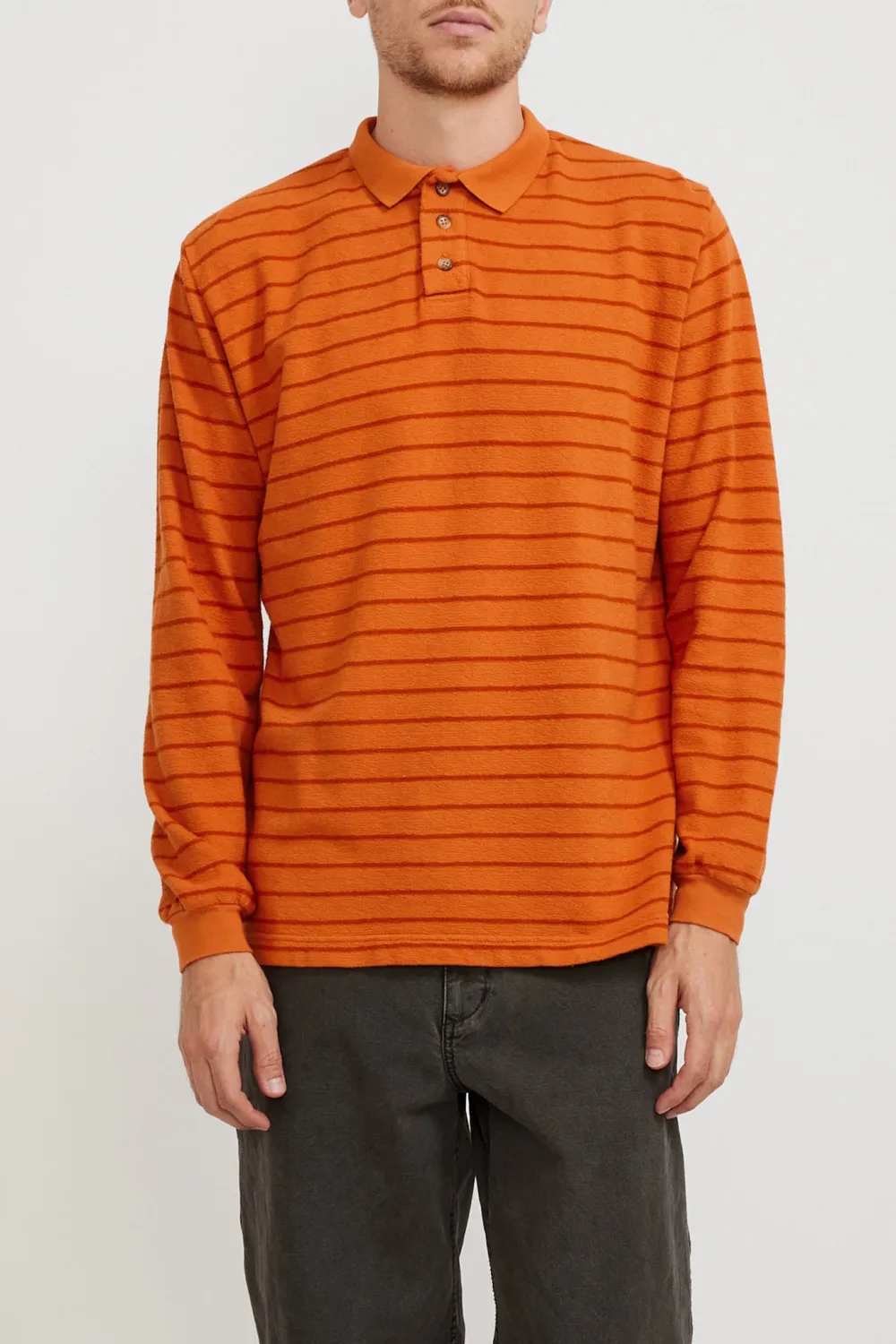Orange Horizontal Striped Polo Shirt