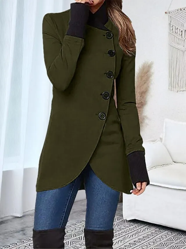 Women's Overcoat Long Pea Coat Single Breasted Stand Collar Trench Coat Christmas Xmas Red Slim Fit Winter Coat Windproof Warm Comtemporary Stylish Casual Jacket Long Sleeve Black Wine Army Green