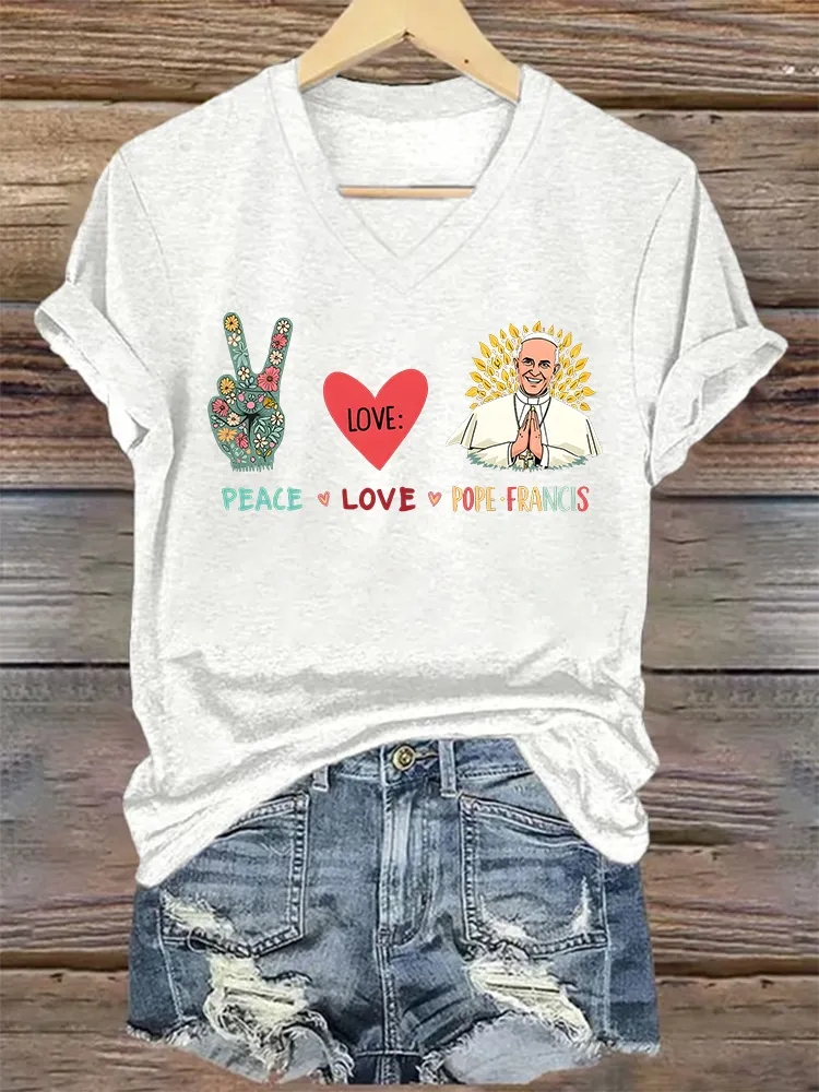 Women's Peace Love 1936-2025 Print Short Sleeve V-Neck Cotton T-Shirt