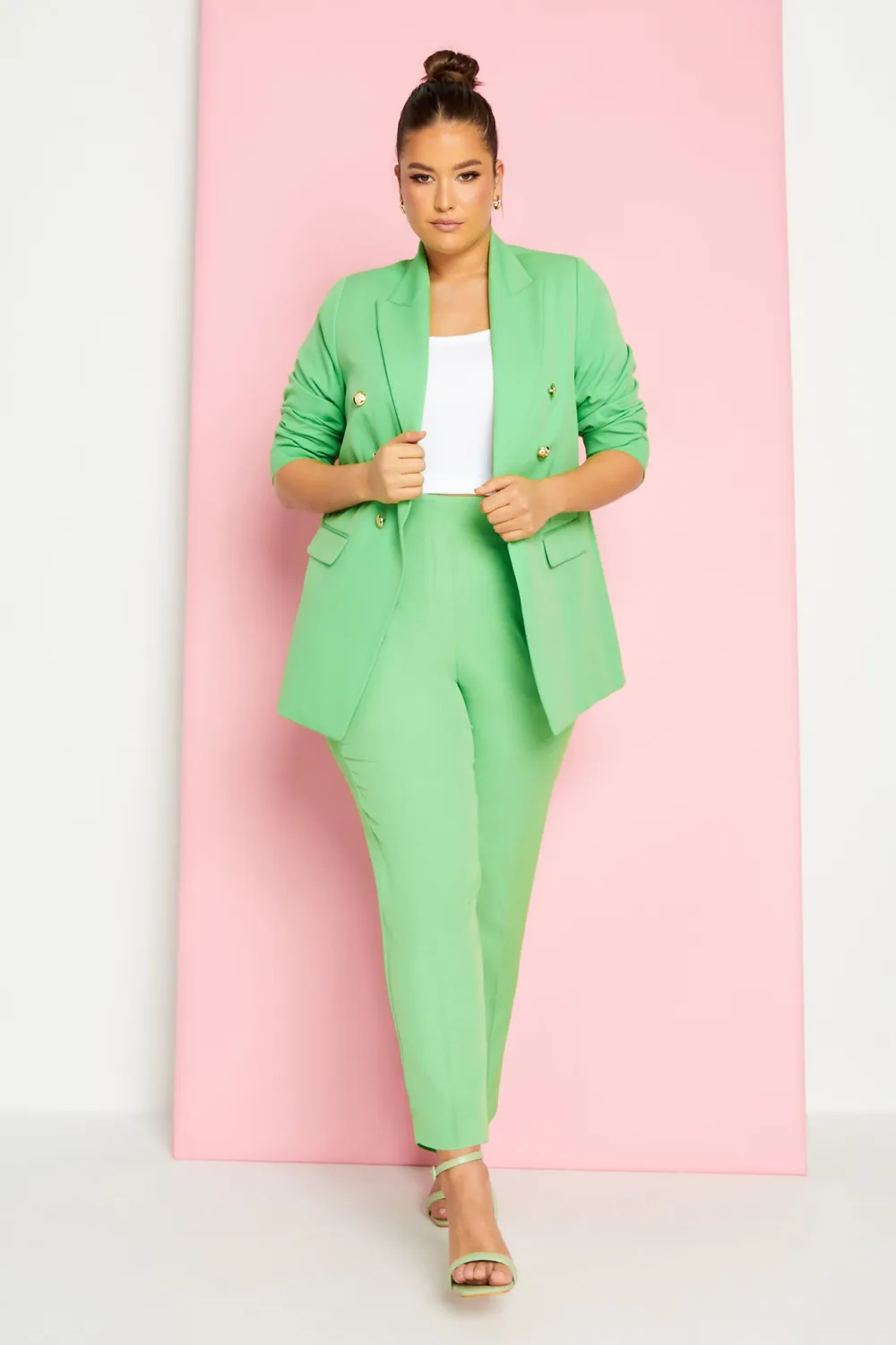 YOURS Curve Green Darted Waist Tapered Trousers